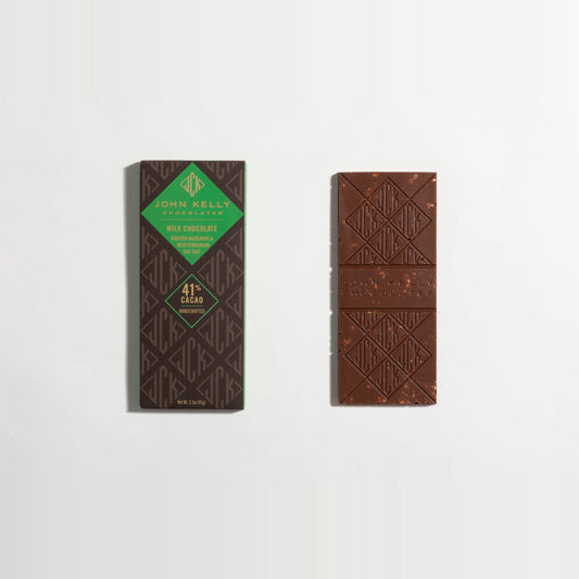 Milk Chocolate Bar with Roasted Hazelnuts & Mediterranean Salt