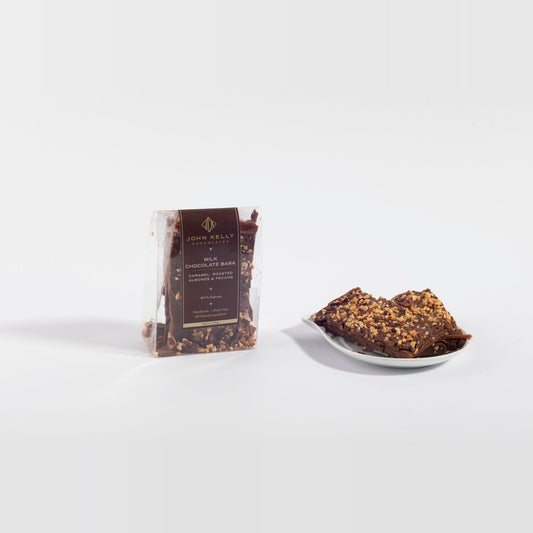 Milk Chocolate Bark with Caramel, Roasted Almonds and Pecans
