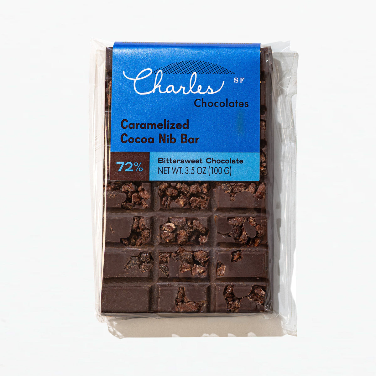 Charles Chocolates Caramelized Cocoa Nib Bar, wrapped