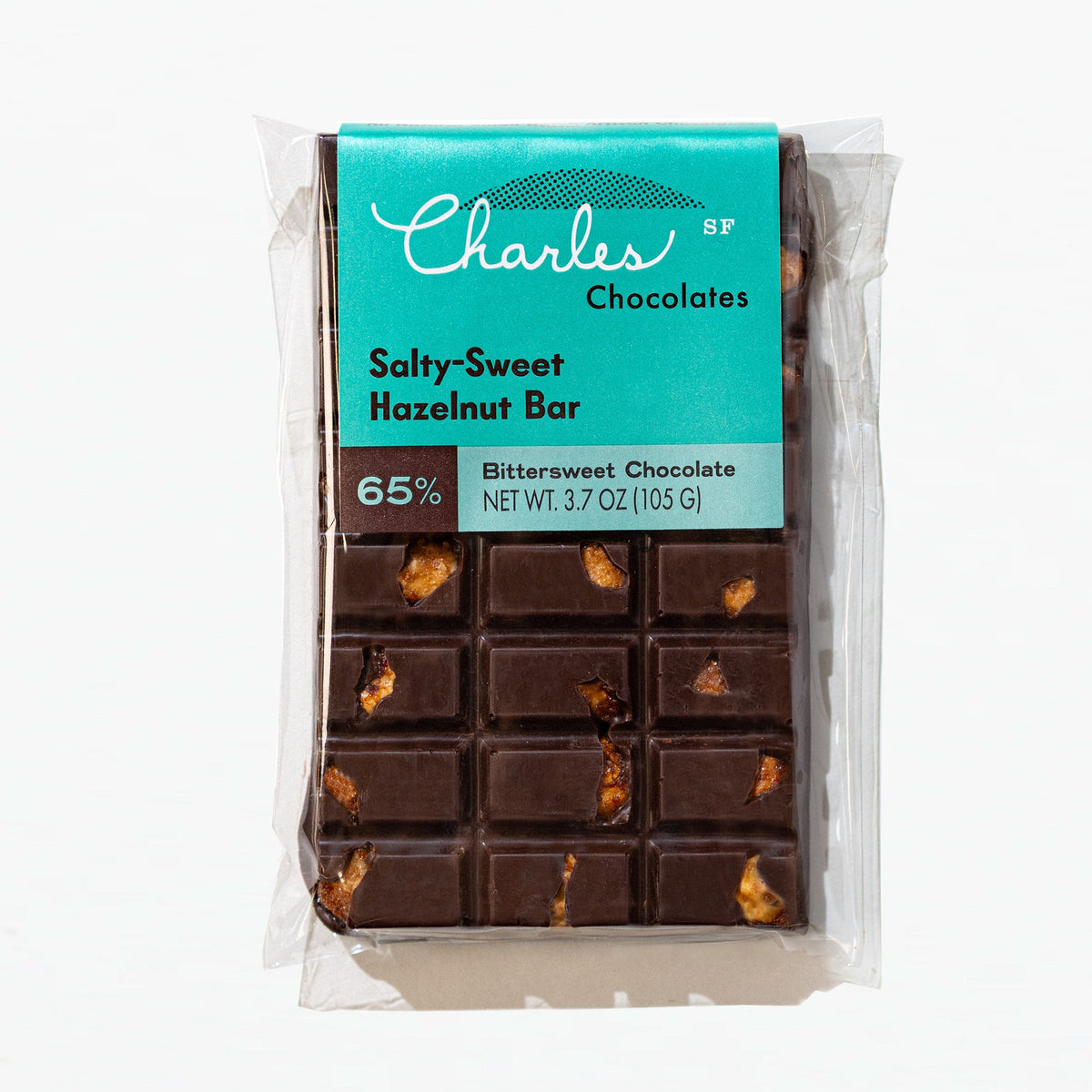 Charles Chocolates Salty-Sweet Hazelnut Bar, wrapped