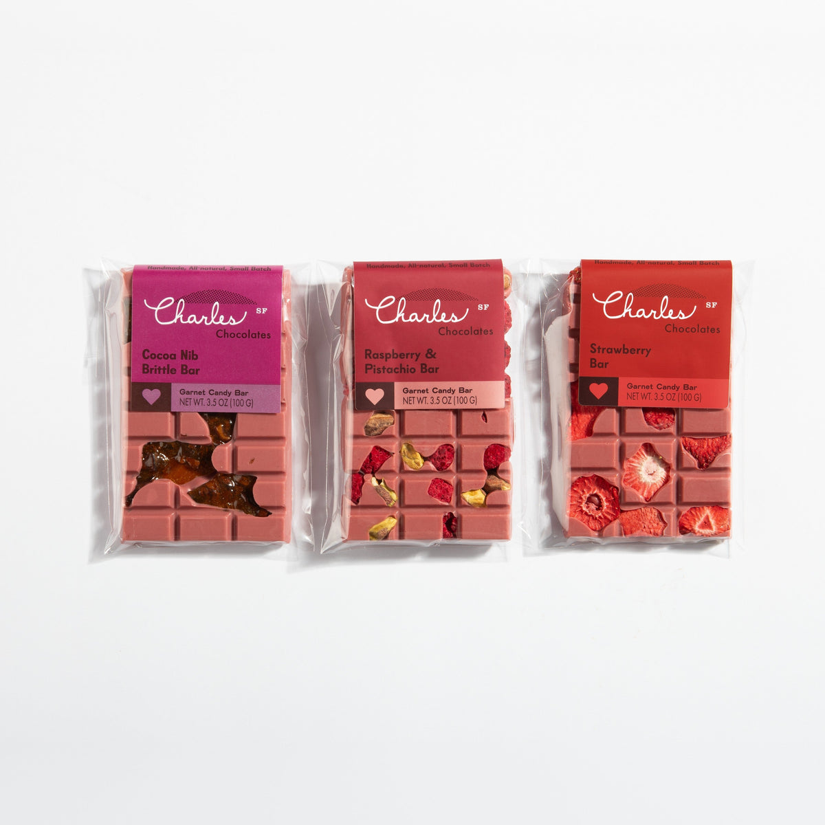 Ruby Garnet Chocolate Bar Collection, all three bars wrapped