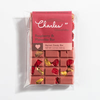Charles Chocolates Ruby Garnet Raspberry & Pistachio Bar, wrapped