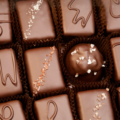 A close up of an assortment of chocolate.