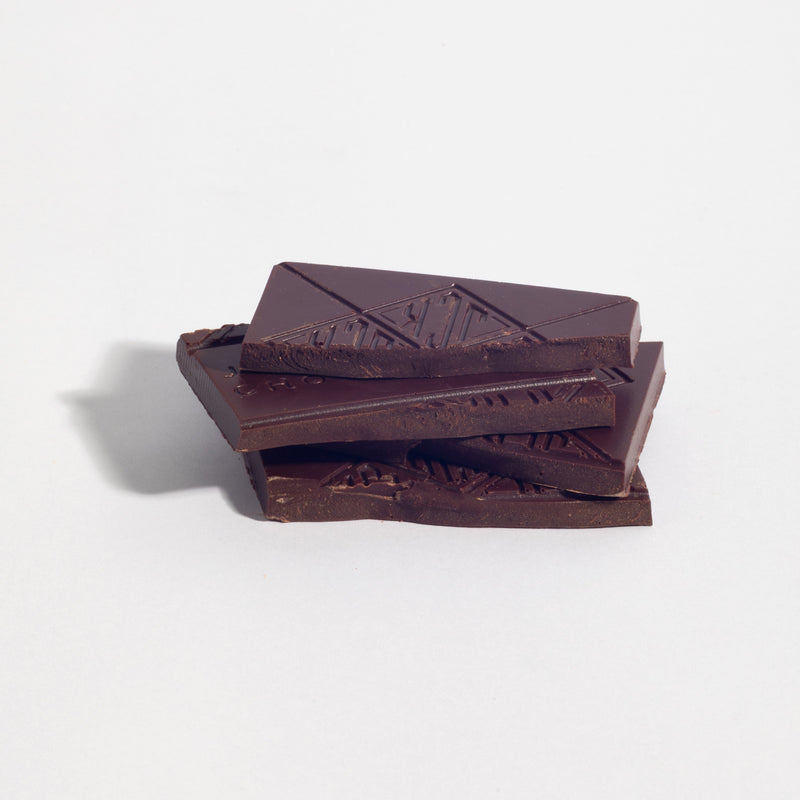 John Kelly Chocolates Dark Chocolate Bar with Habanero & Jalapeño, cut to show the center