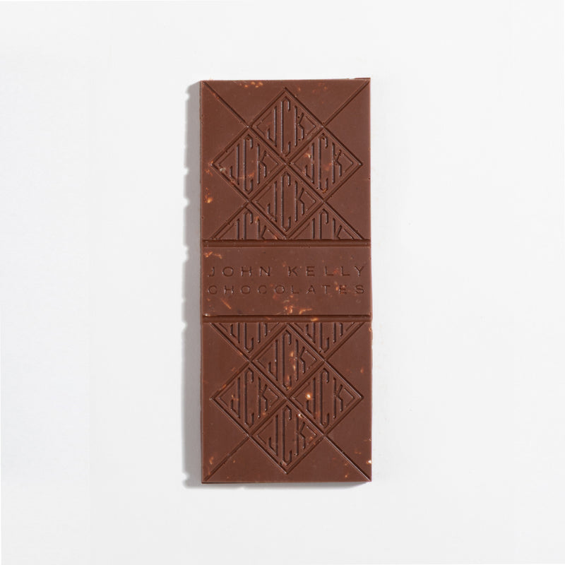 John Kelly Chocolates Milk Chocolate Bar Roasted Almonds & French Grey Sea Salt, unwrapped