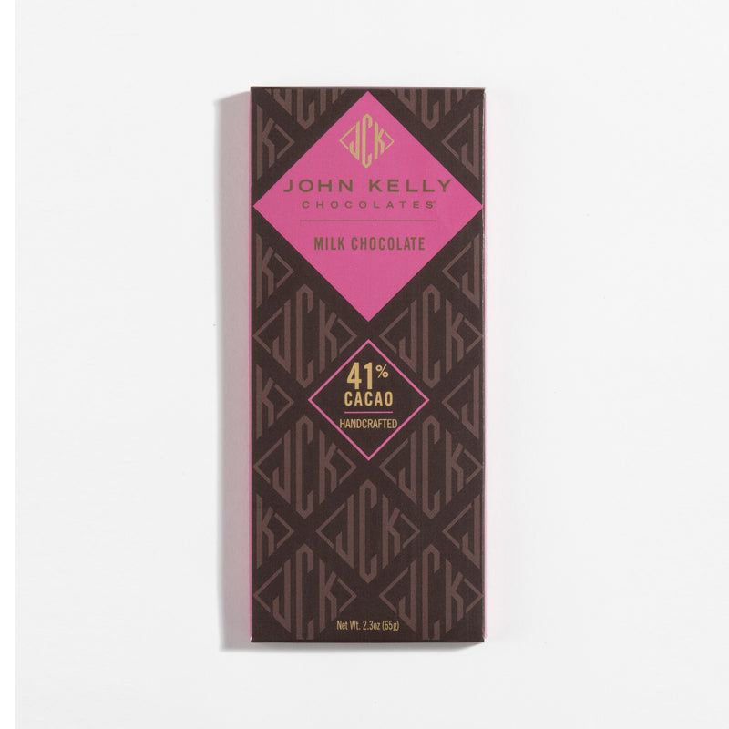 John Kelly Chocolates Milk Chocolate Bar, in its wrapper