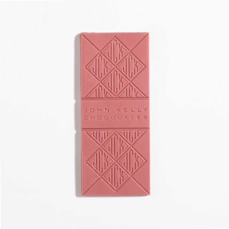 John Kelly Chocolates Ruby Cacao Bar, unwrapped