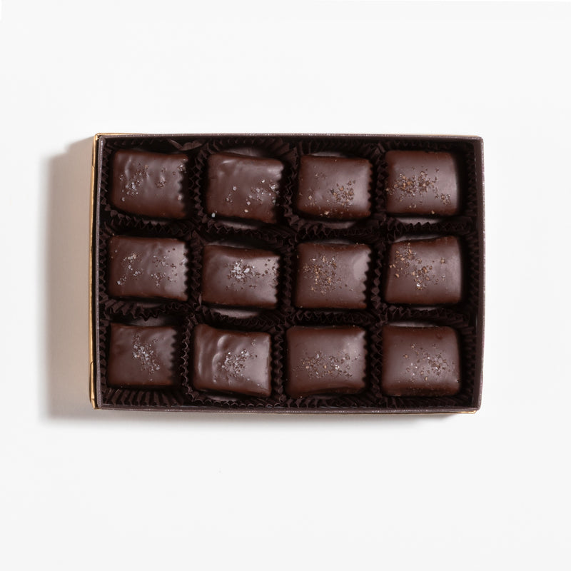 John Kelly Chocolates Signature Salted Caramel Gift Box, open