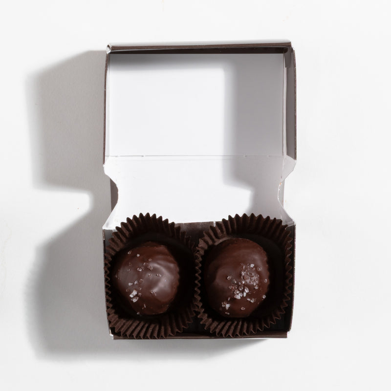 John Kelly Chocolates 2 Piece Walnut Caramel Cluster with Mediterranean Sea Salt, open