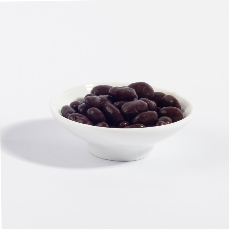 John Kelly Chocolates Dark Chocolate Coated Espresso Beans, in a bowl