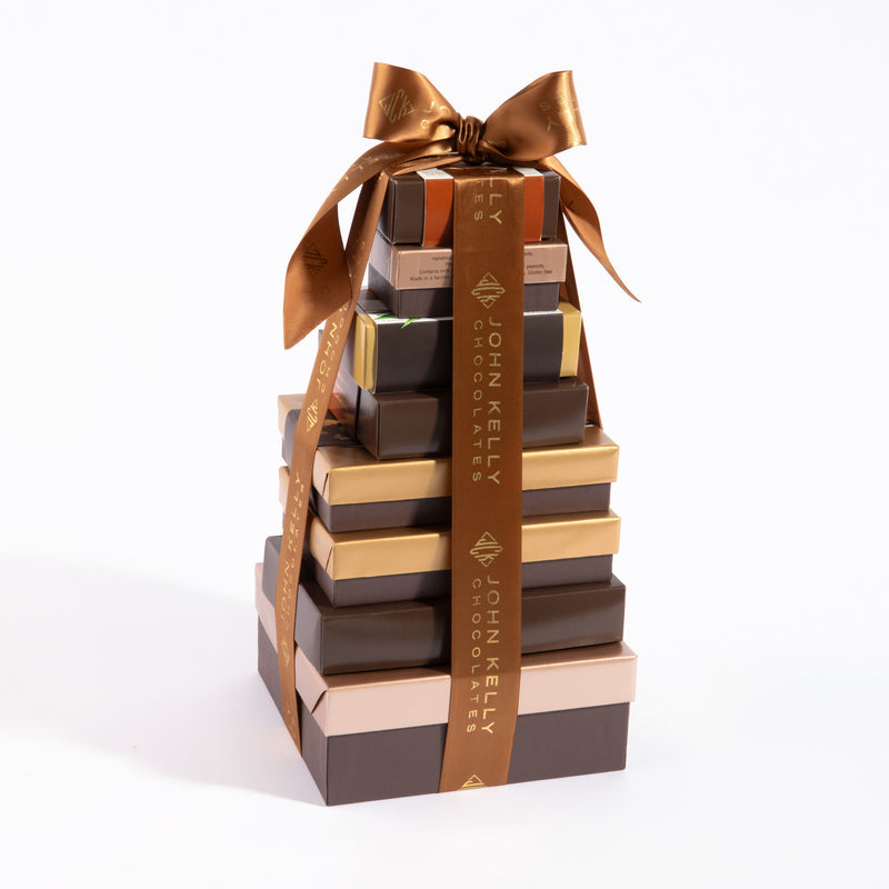 John Kelly Chocolates Grand Gift Tower, tied with the John Kelly satin ribbon