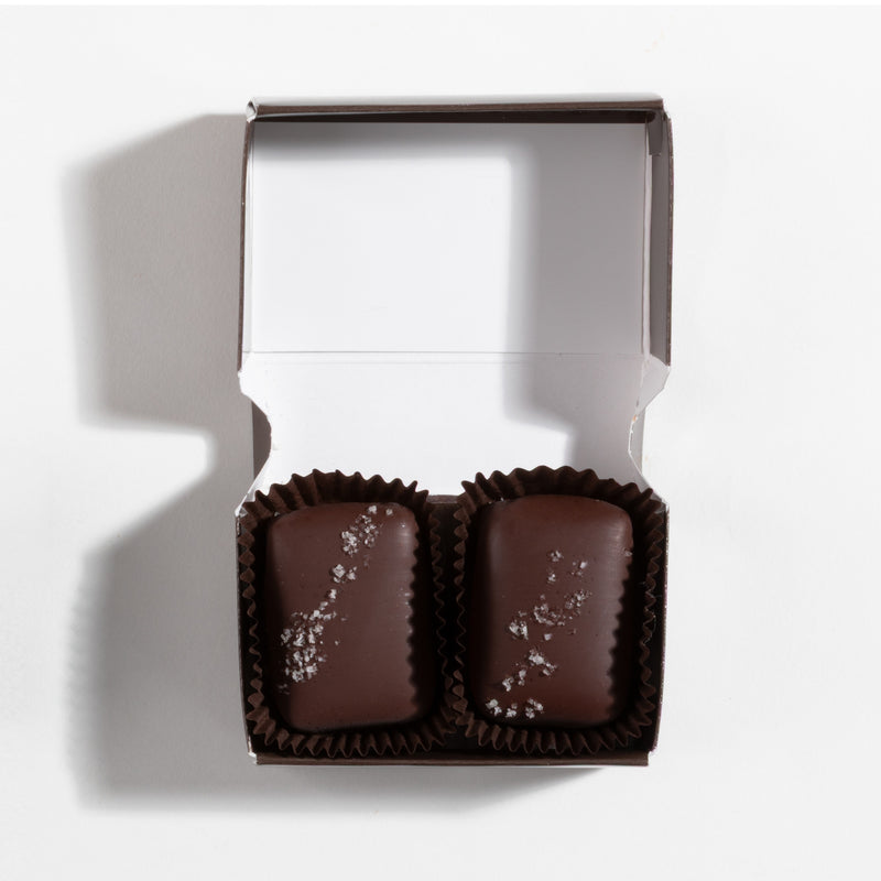 John Kelly Chocolates 2 Piece Dark Chocolate with French Grey Sea Salt, open