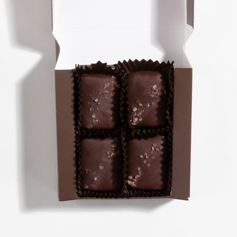 John Kelly Chocolates 4 Piece Peanut Butter with Himalayan Pink Salt, open