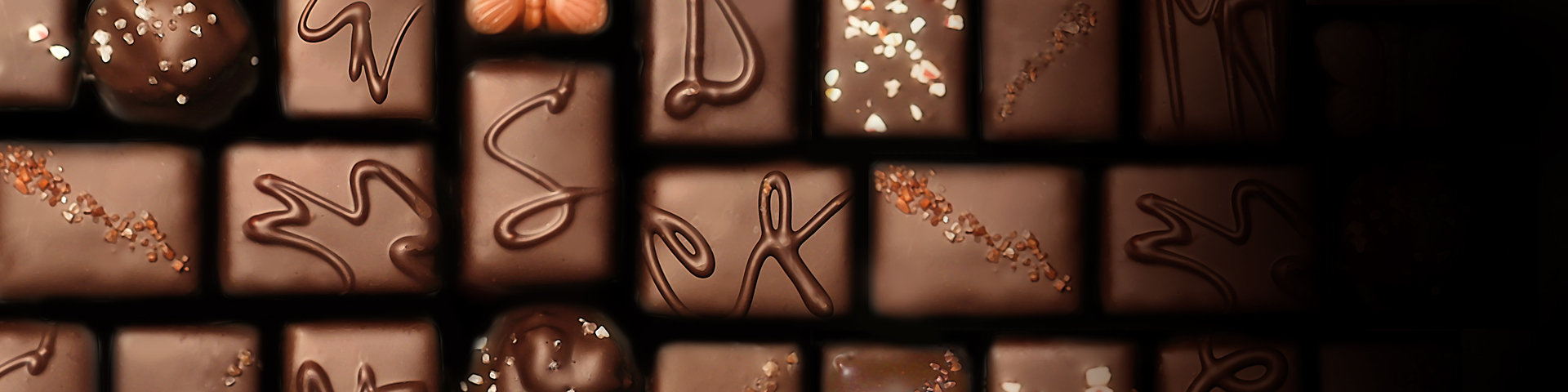 Various chocolates sit in different patterns.